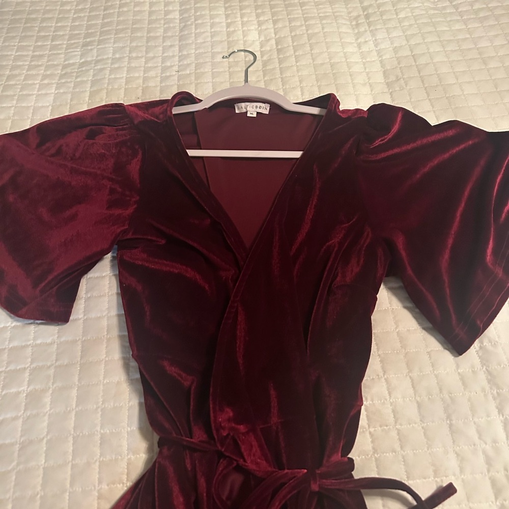 Baltic Born Burgundy Red Velvet Wrap Dress Megan
